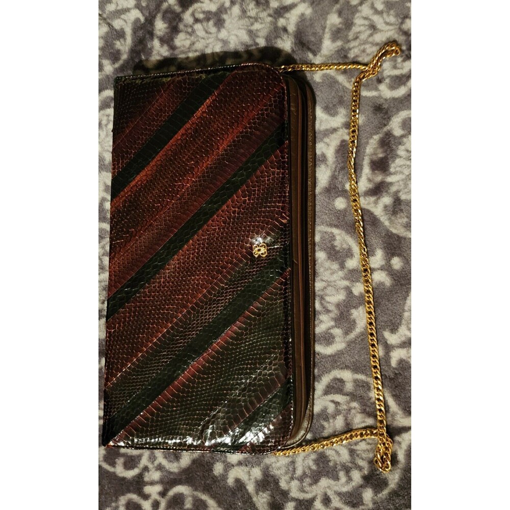 Vintage ROBERT BESTIEN Leather Snakeskin Clutch Purse Classic w/Gold Chain Strap